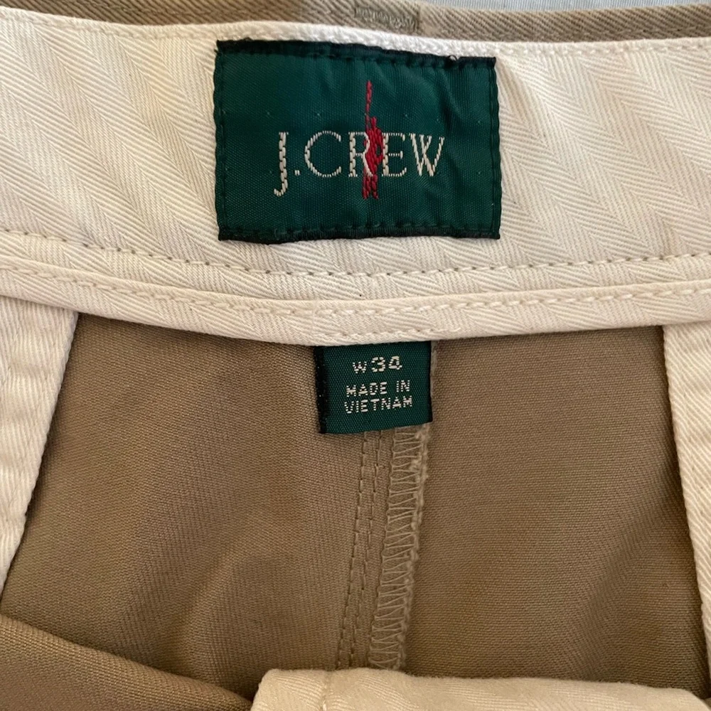 J. Crew Men's 8” Classic Tan Chino Shorts with #1 Dad Embroidery, 34W, NWOT